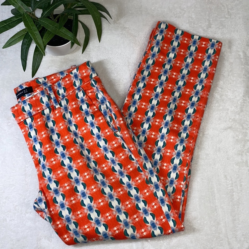Zara Orange Blue Print Slim Fit Trousers